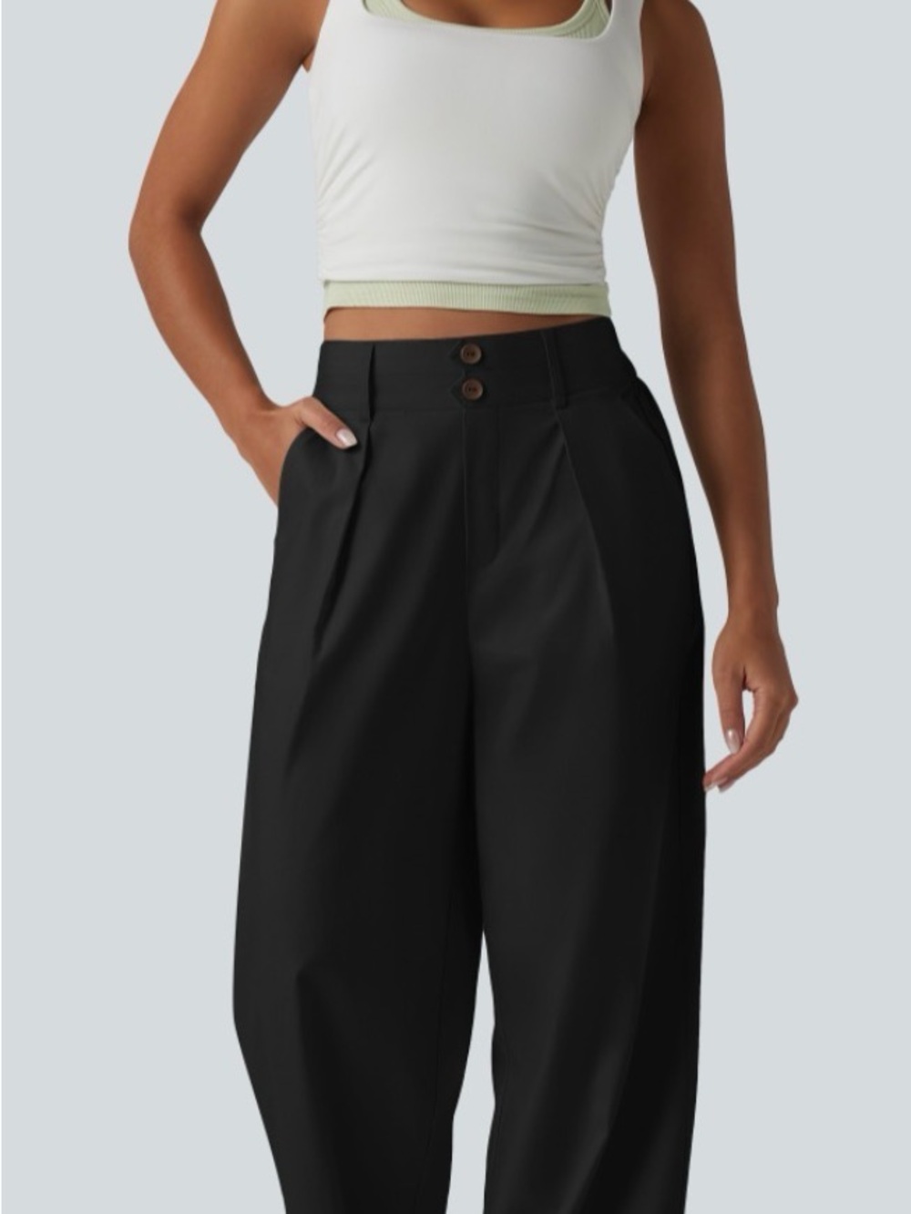 Halara High-Waist Black Pleated Wide-Leg Pants